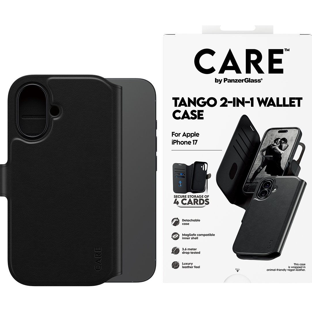 Etui z klapką Care by PanzerGlass Feature Tango 2w1 Wallet Magnetic do iPhone 17, czarne