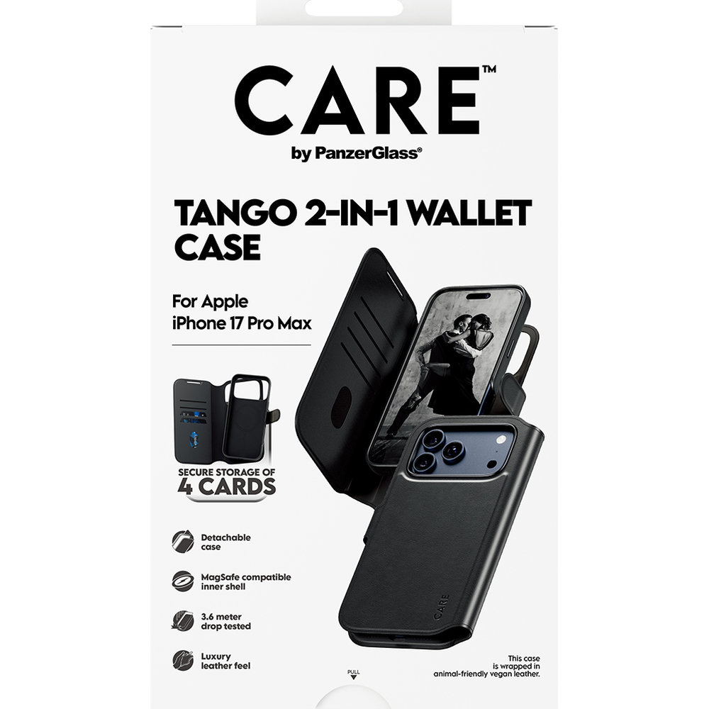Etui z klapką Care by PanzerGlass Feature Tango 2w1 Wallet Magnetic do iPhone 17 Pro Max, czarne