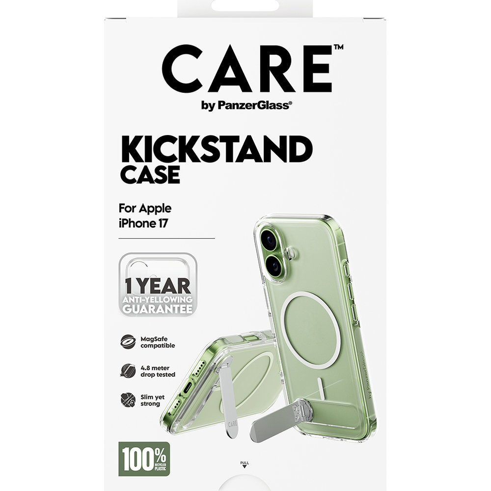 Etui CARE by PanzerGlass Kickstand Case do MagSafe do iPhone 17, przezroczysto-białe