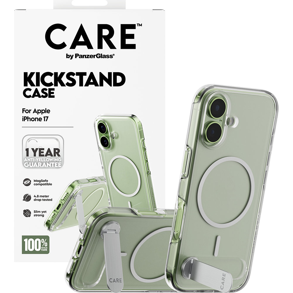 Etui CARE by PanzerGlass Kickstand Case do MagSafe do iPhone 17, przezroczysto-białe