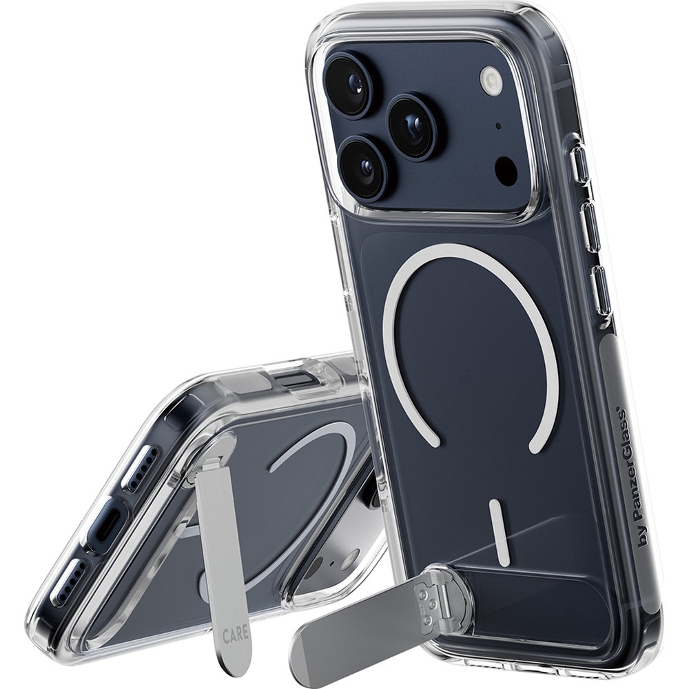 Etui CARE by PanzerGlass Kickstand Case do MagSafe do iPhone 17 Pro, przezroczysto-białe