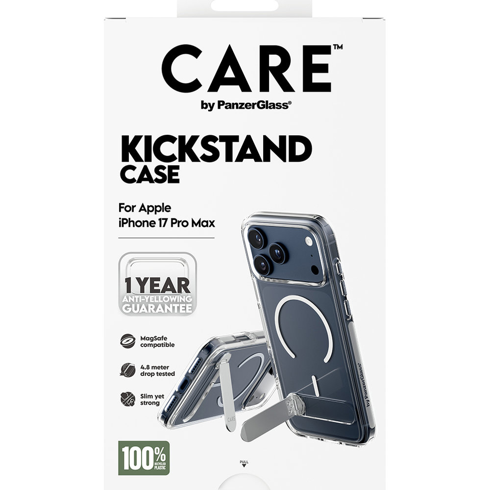 Etui CARE by PanzerGlass Kickstand Case do MagSafe do iPhone 17 Pro Max, przezroczysto-białe