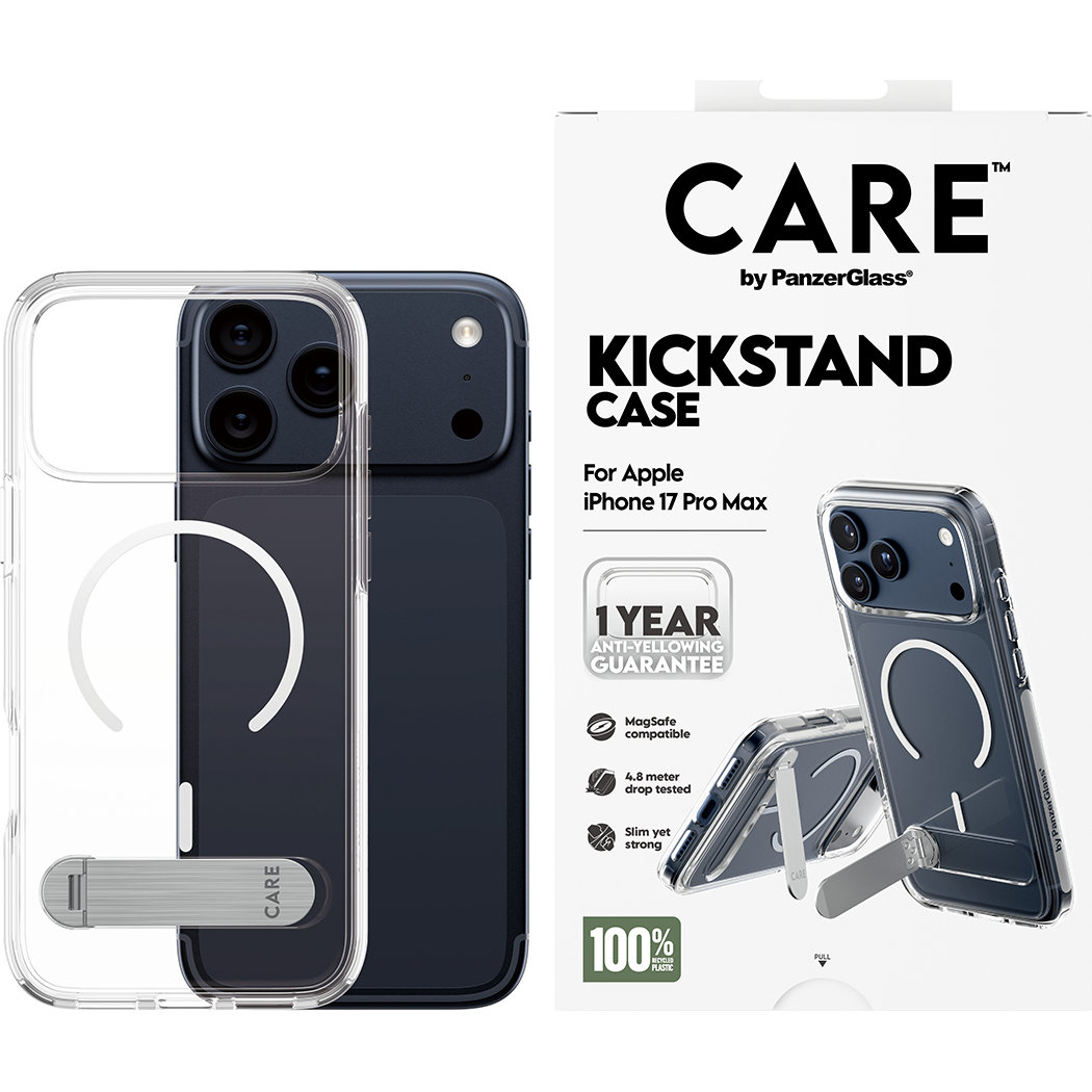 Etui CARE by PanzerGlass Kickstand Case do MagSafe do iPhone 17 Pro Max, przezroczysto-białe
