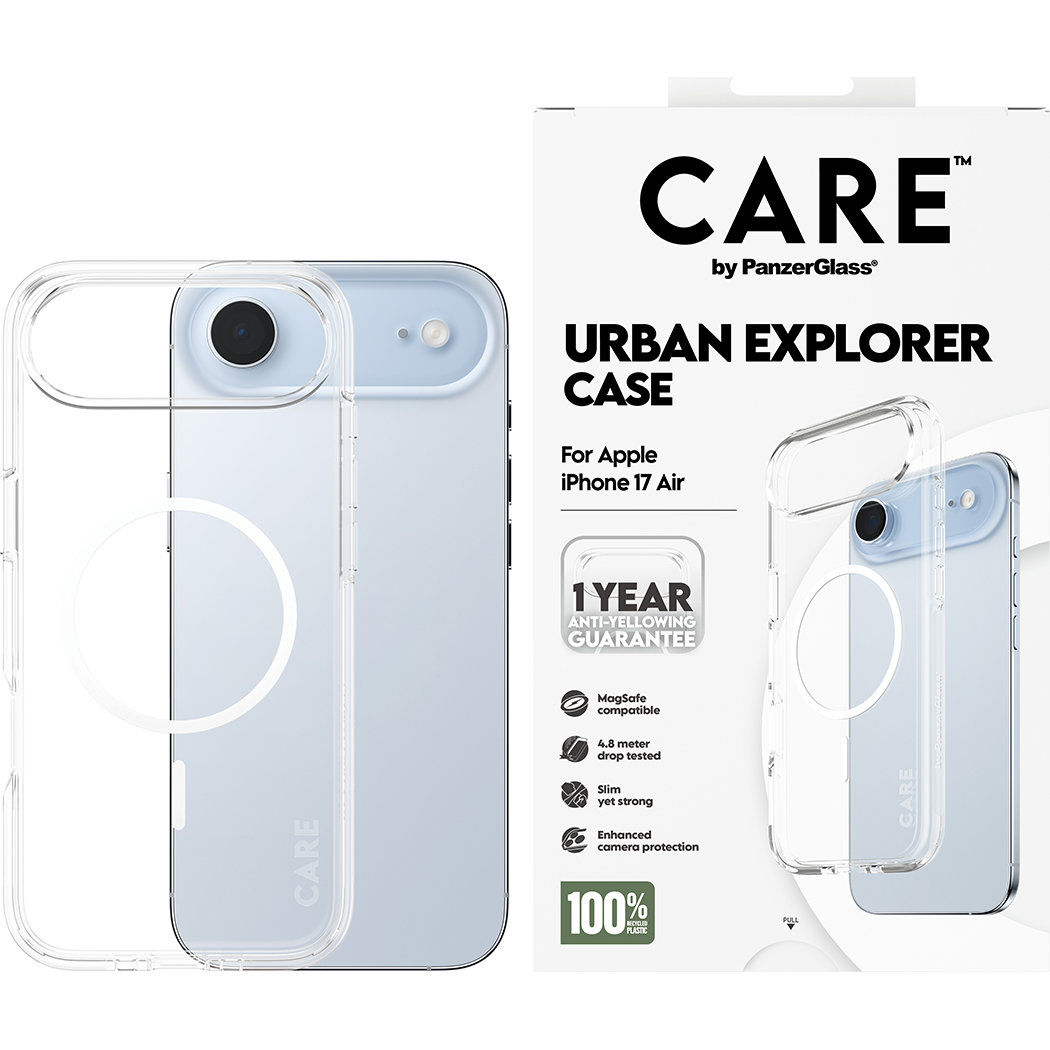 CARE by PanzerGlass Flagship Urban Explorer MagSafe, ochrona aparatu foto, zabezpiecza obiektyw, pewność użytkowania, przezroczysto-białe