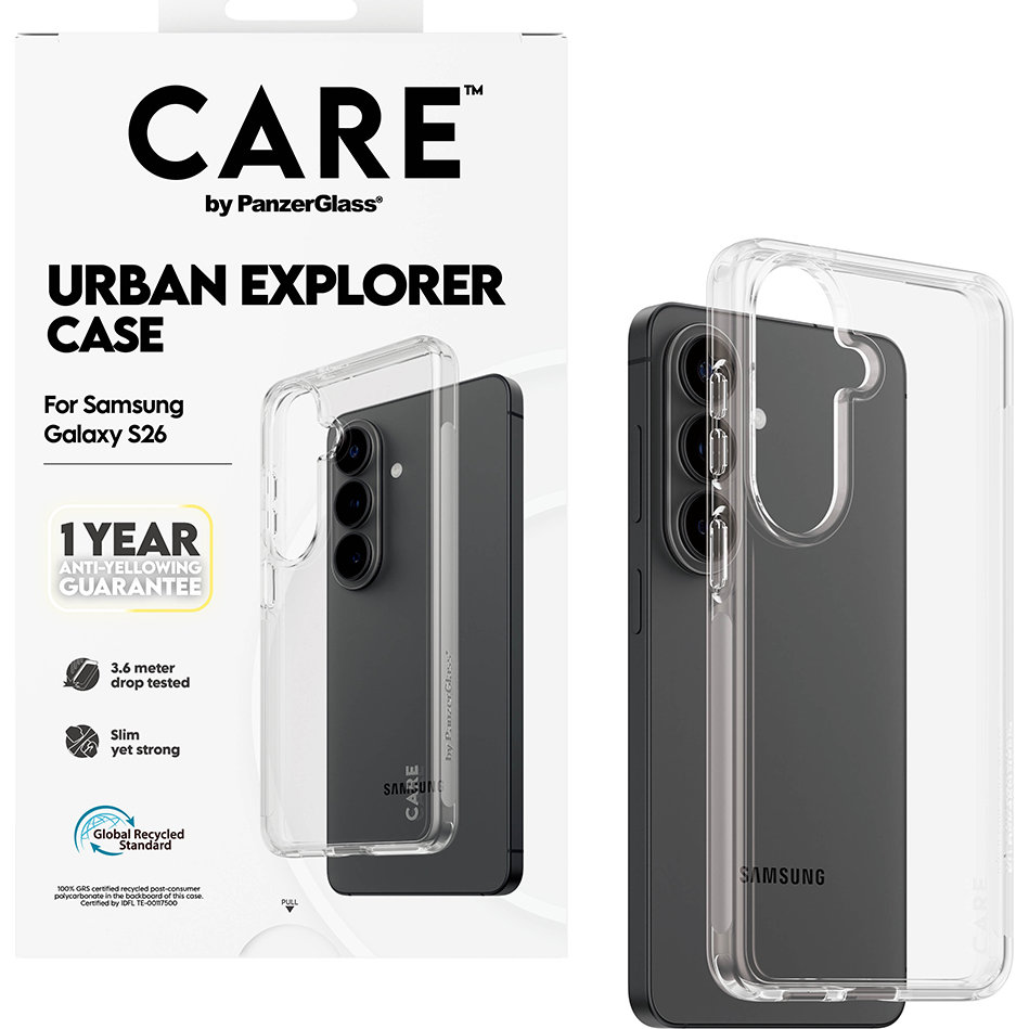 CARE by PanzerGlass Urban Explorer Case, ekologiczny recykling, certyfikat GRS, wygoda, przezroczyste