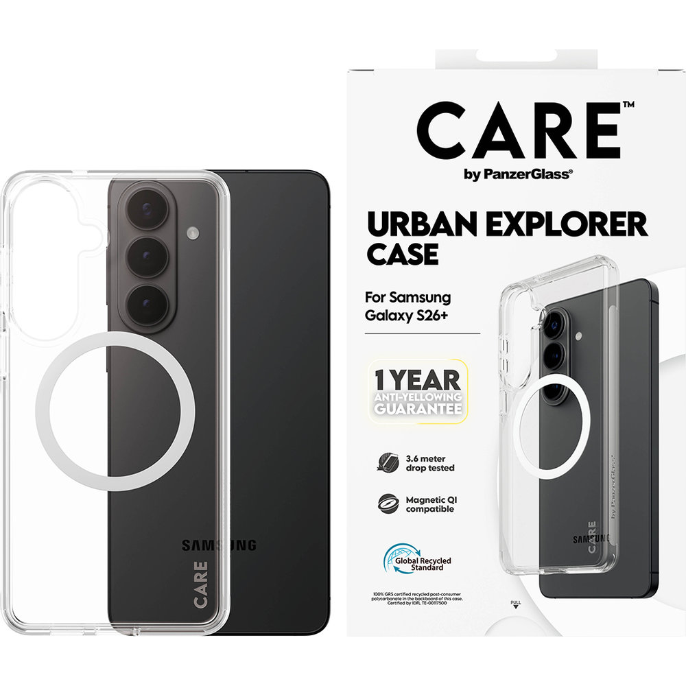 CARE by PanzerGlass Urban Explorer Case MagSafe, ochrona aparatu foto, zabezpiecza obiektyw, pewność użytkowania, przezroczysto-białe