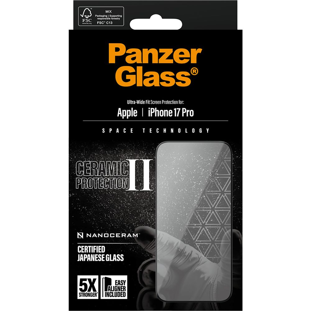 Szkło hartowane + aplikator na cały ekran PanzerGlass Ceramic Ultra-Wide Fit Easy Aligner do iPhone 17 Pro