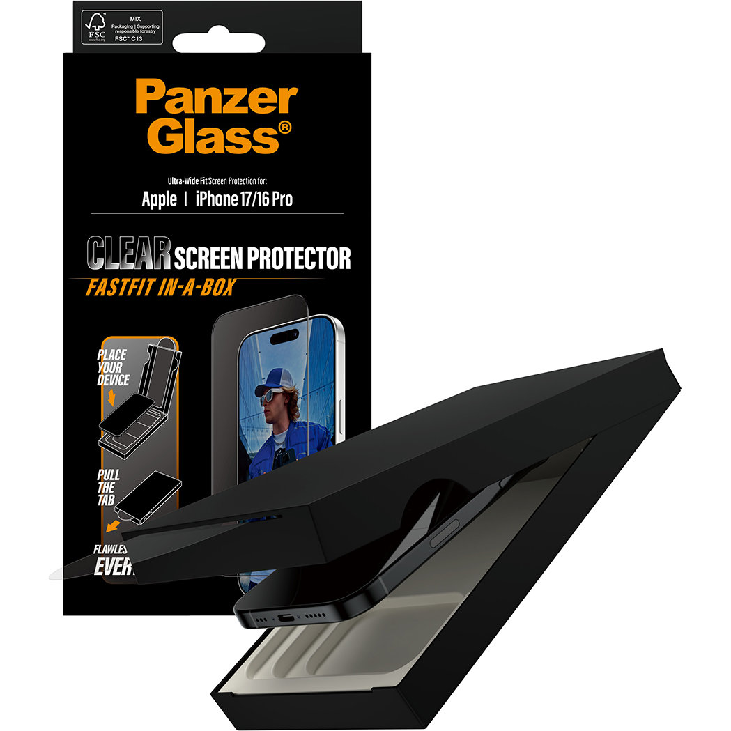 PanzerGlass Ultra-Wide Fit Fastfit, ochrona ekranu, szybka instalacja, szerokie pokrycie, łatwy montaż, przezroczyste z czarną ramką