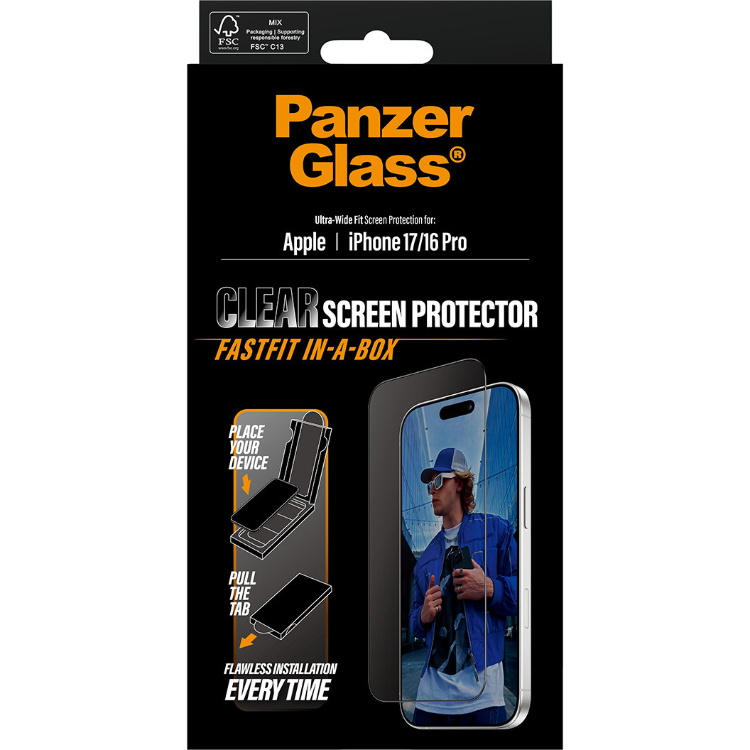 PanzerGlass Ultra-Wide Fit Fastfit, ochrona ekranu, szybka instalacja, szerokie pokrycie, łatwy montaż, przezroczyste z czarną ramką