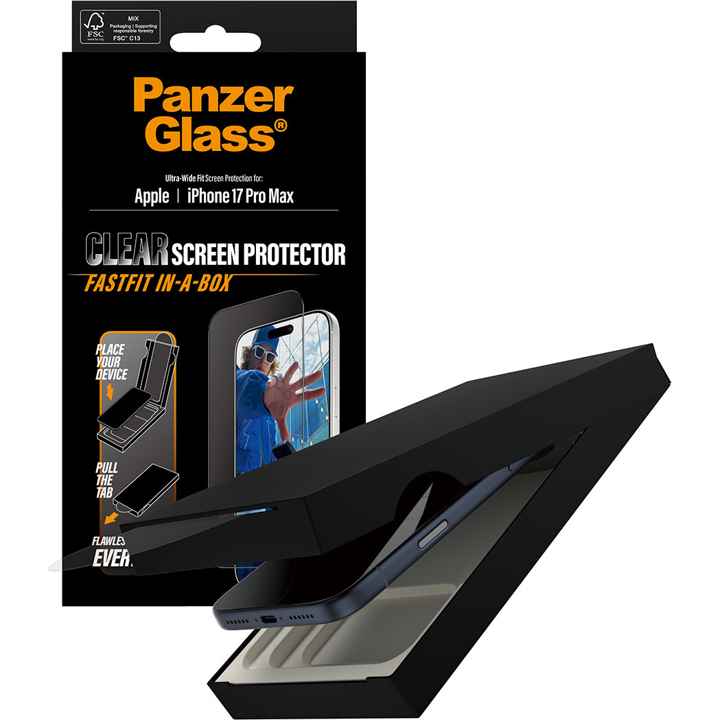 PanzerGlass Ultra-Wide Fit Fastfit, ochrona ekranu, szybka instalacja, szerokie pokrycie, łatwy montaż, przezroczyste z czarną ramką