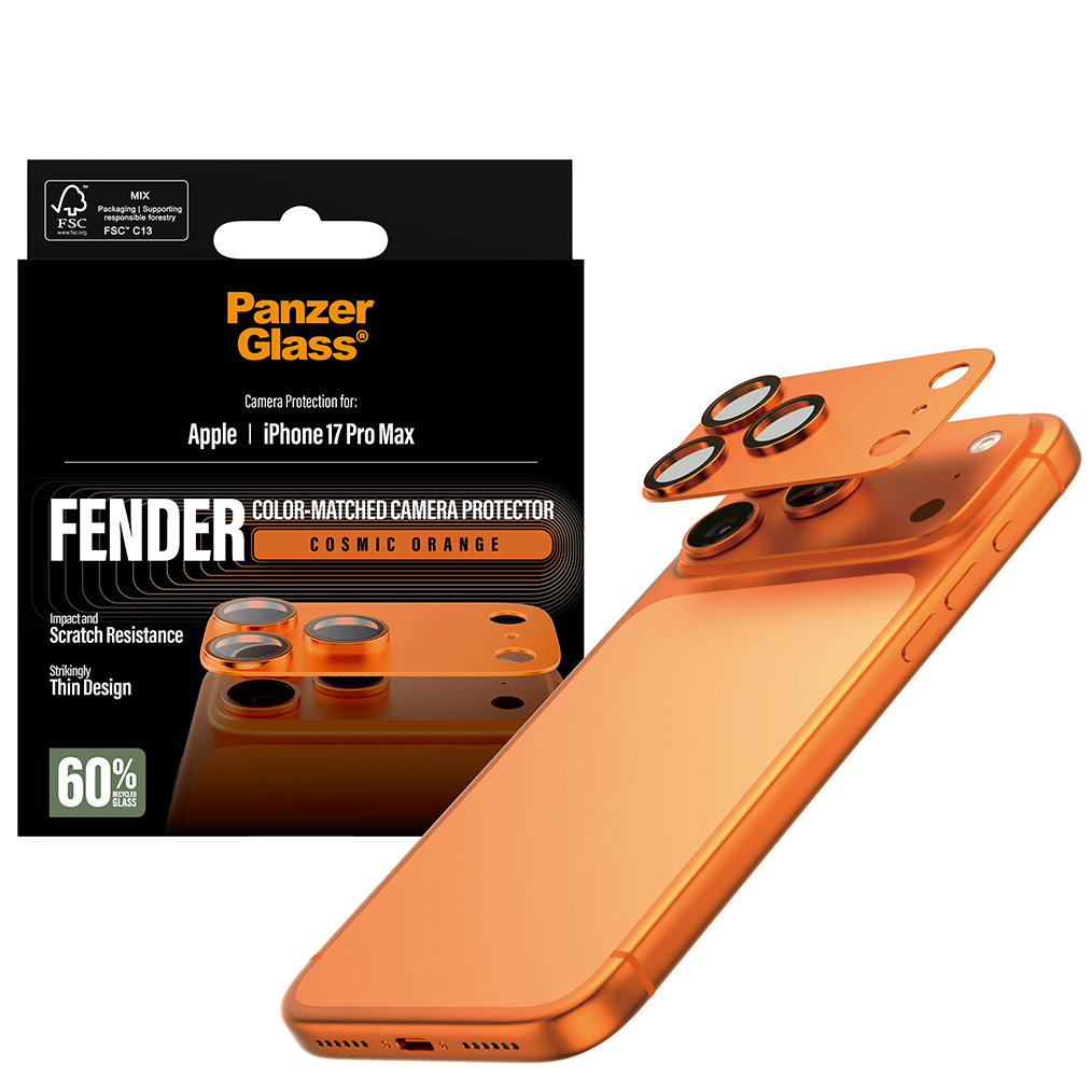 PanzerGlass Fender Camera Protector, doskonałe dopasowanie obiektywu, ochrona przed zadrapaniami, pomarańczowe