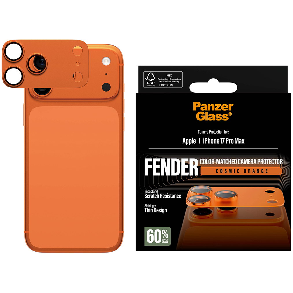 PanzerGlass Fender Camera Protector, szybki montaż, czysta powierzchnia aparatu, pomarańczowe