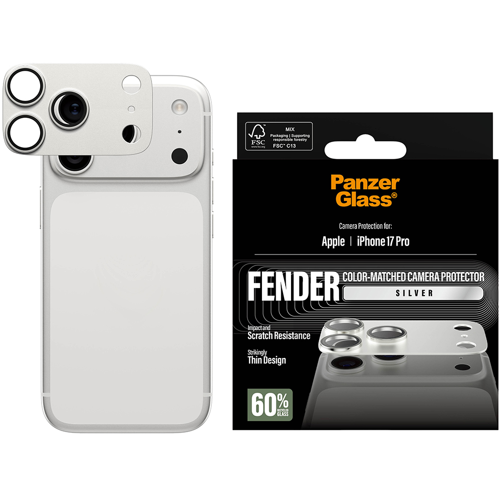 PanzerGlass Fender Camera Protector, szybki montaż, czysta powierzchnia aparatu, srebrne