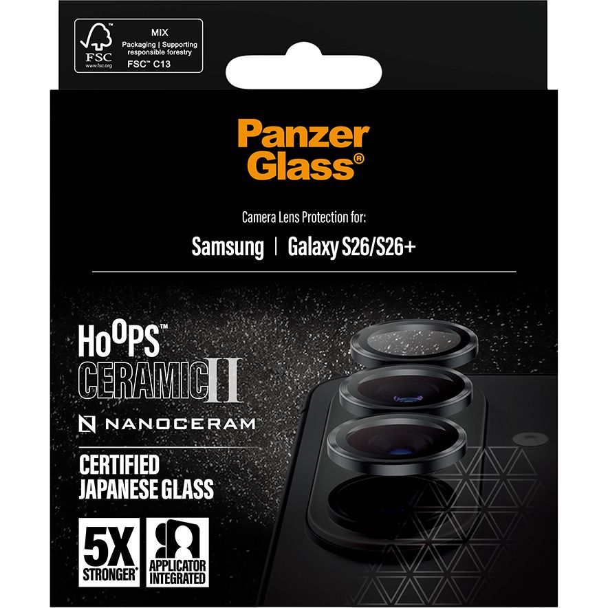 Pojedyncze lensy ze szkła ceramicznego i aluminium na aparat z aplikatorem PanzerGlass Hoops Ceramic II do Galaxy S26 Plus / S26