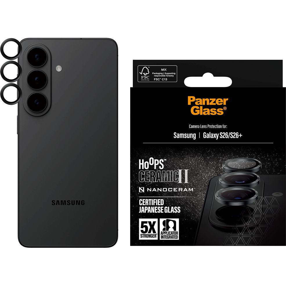 Pojedyncze lensy ze szkła ceramicznego i aluminium na aparat z aplikatorem PanzerGlass Hoops Ceramic II do Galaxy S26 Plus / S26
