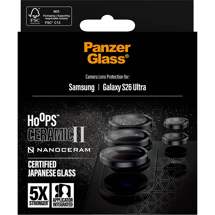 Pojedyncze lensy ze szkła ceramicznego i aluminium na aparat z aplikatorem PanzerGlass Hoops Ceramic II do Galaxy S26 Ultra