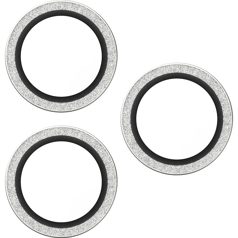 Szkło hartowane na aparat z aplikatorem PanzerGlass Hoops Glitter Silver Camera Lens Protector do iPhone 17 Pro Max / 17 Pro / 16 Pro Max / 16 Pro, przezroczysto-srebrne