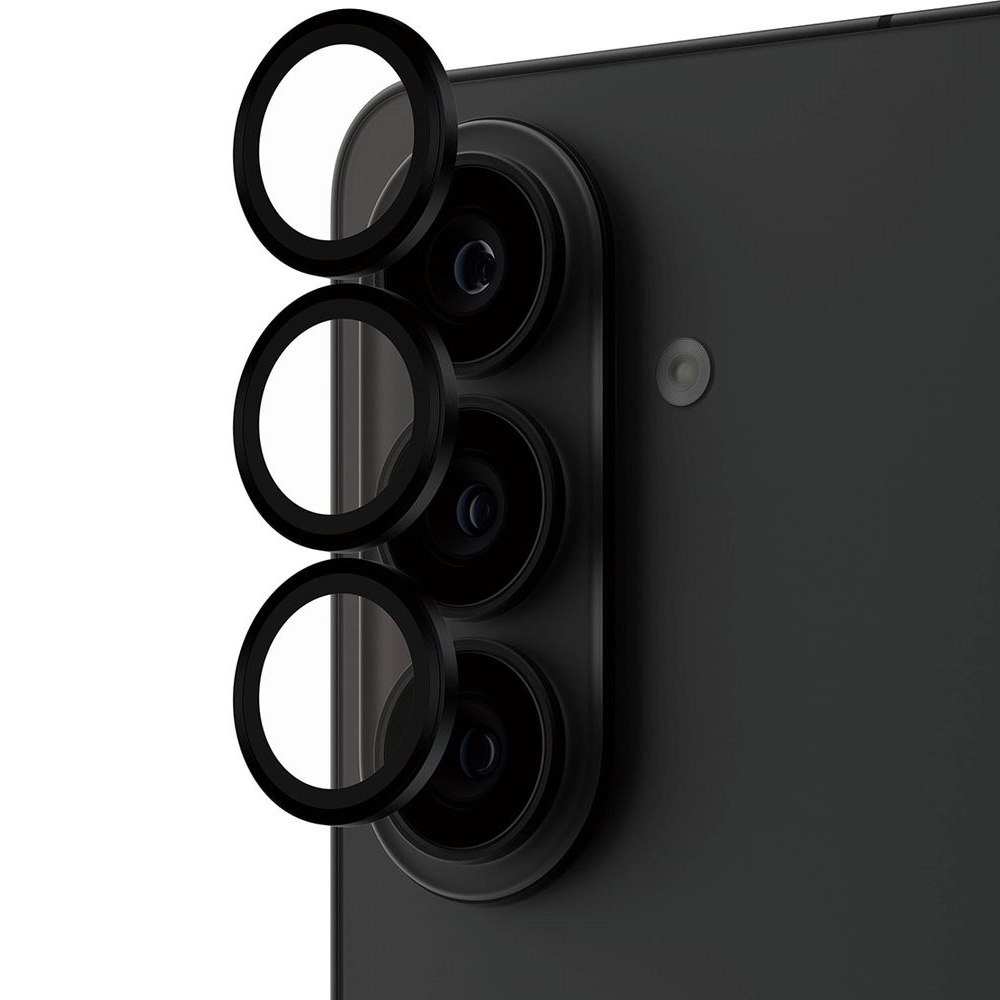 Pojedyncze lensy ze szkła hartowanego i aluminium na aparat z aplikatorem PanzerGlass Hoops do Galaxy S26 Plus / S26, przezroczysto-czarne