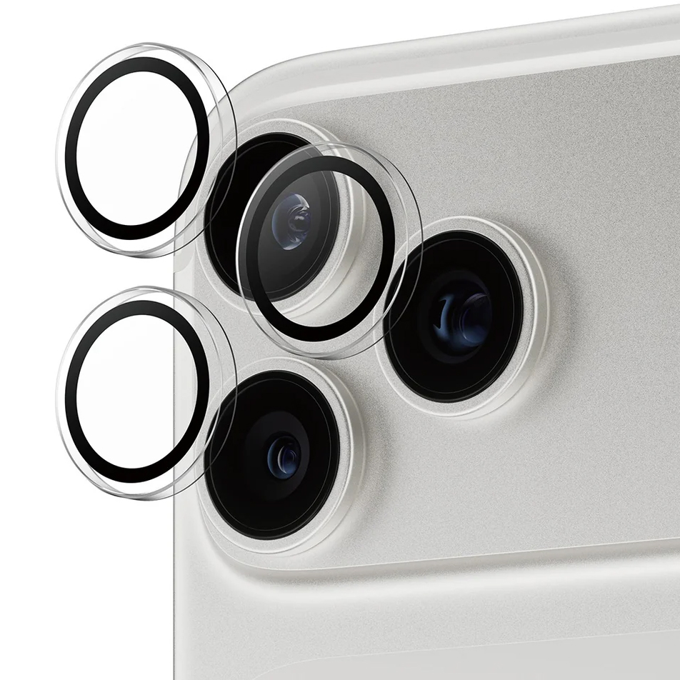 Pojedyncze lensy ze szkła hartowanego i aluminium na aparat z aplikatorem PanzerGlass Hoops do iPhone 17 Pro Max / 17 Pro / 16 Pro Max / 16 Pro, przezroczyste z czarną ramką