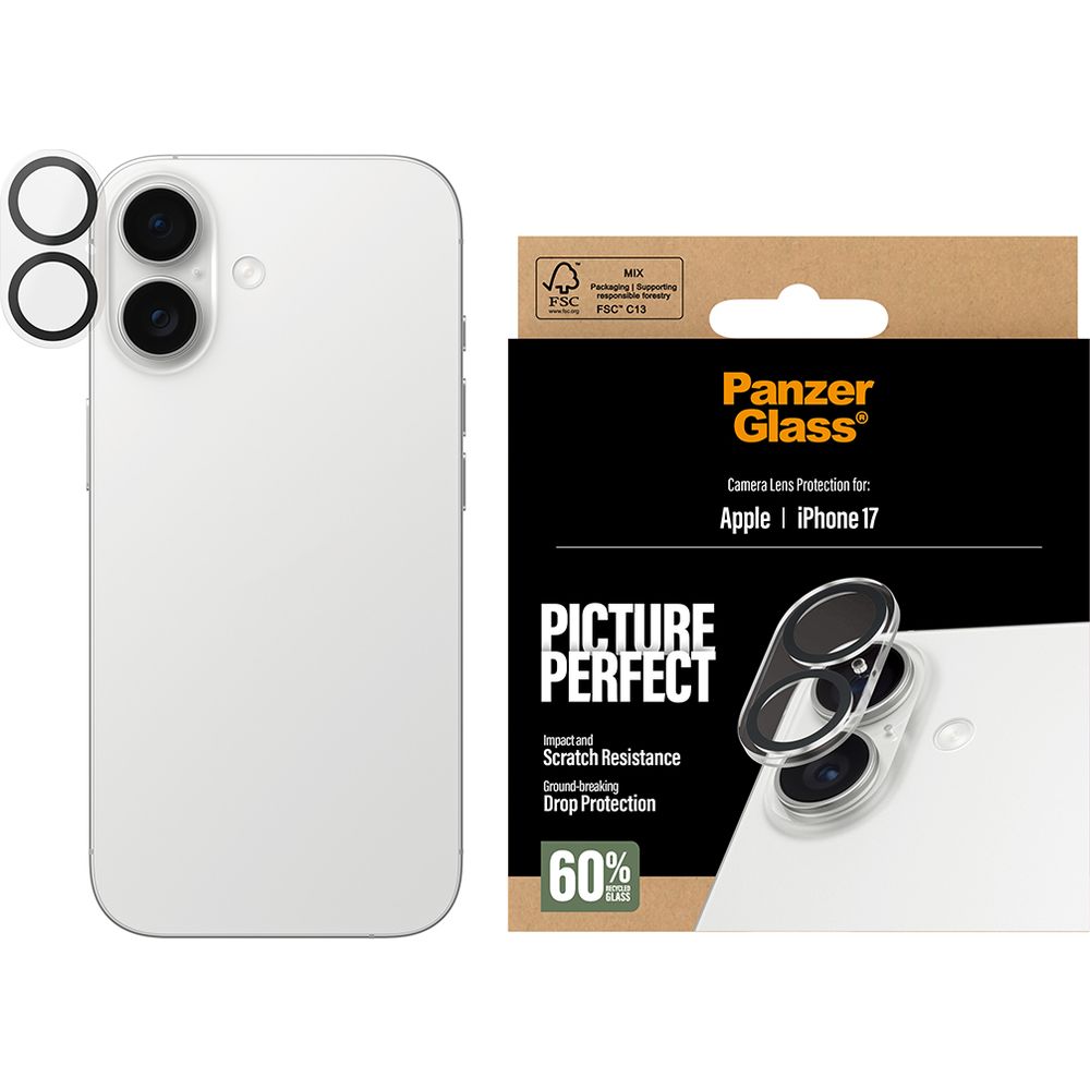 Szkło hartowane na aparat PanzerGlass PicturePerfect Camera Lens Protector dla iPhone 17, przezroczysto-czarne