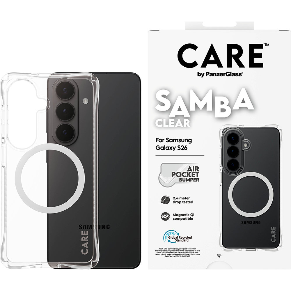 Etui CARE by PanzerGlass Samba Case do MagSafe do Galaxy S26, przezroczysto-białe