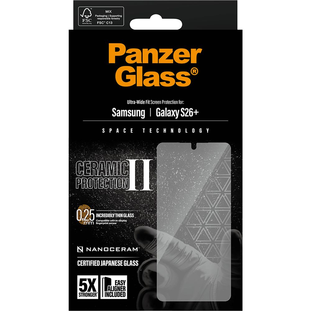 Szkło hartowane + aplikator na cały ekran PanzerGlass Ceramic Ultra-Wide Fit Easy Aligner do Galaxy S26 Plus