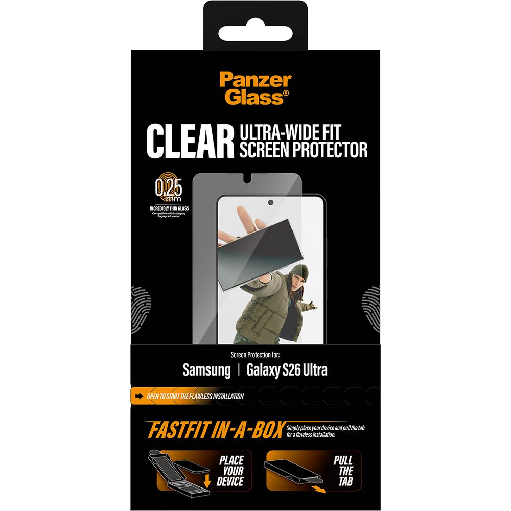 PanzerGlass Clear Ultra-Wide Fit Fastfit, ochrona ekranu, szybka instalacja, szerokie pokrycie, łatwy montaż, przezroczyste