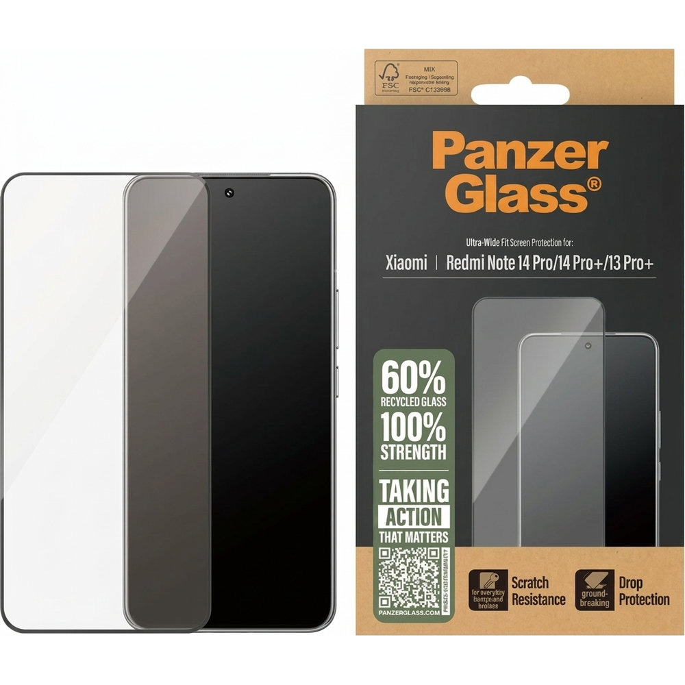 Szkło hartowane PanzerGlass Ultra-Wide Fit do Xiaomi Redmi Note 14 Pro Plus / 14 Pro / 13 Pro Plus, z czarną ramką