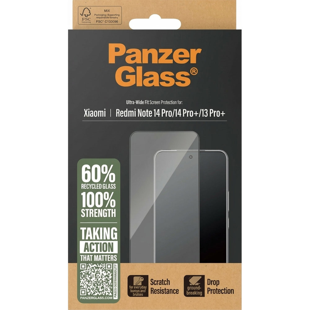 Szkło hartowane PanzerGlass Ultra-Wide Fit do Xiaomi Redmi Note 14 Pro Plus / 14 Pro / 13 Pro Plus, z czarną ramką