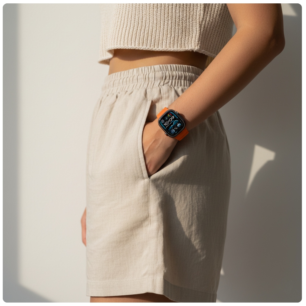 Pomarańczowy pasek YAXO Rugged Evo Sport Band do Apple Watch na nadgarstku