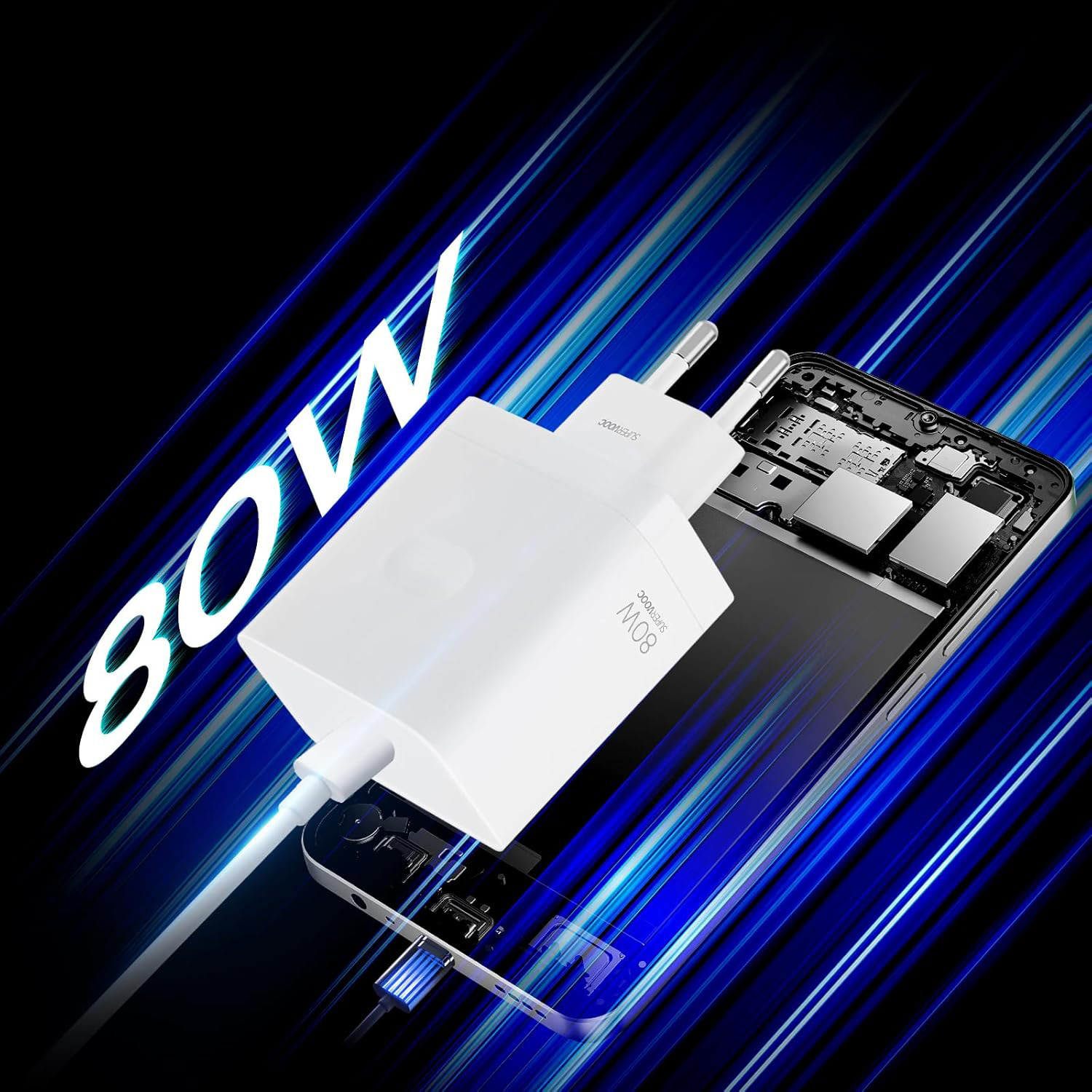 Ładowarka sieciowa USB-A 80W, Realme SuperVOOC Charger, biała