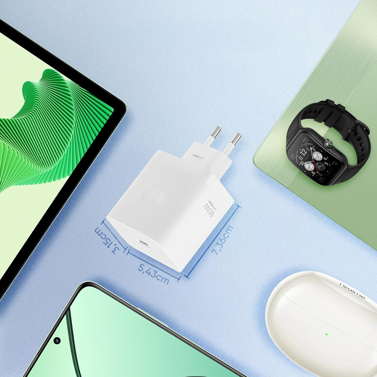 Ładowarka sieciowa USB-A 80W, Realme SuperVOOC Charger, biała