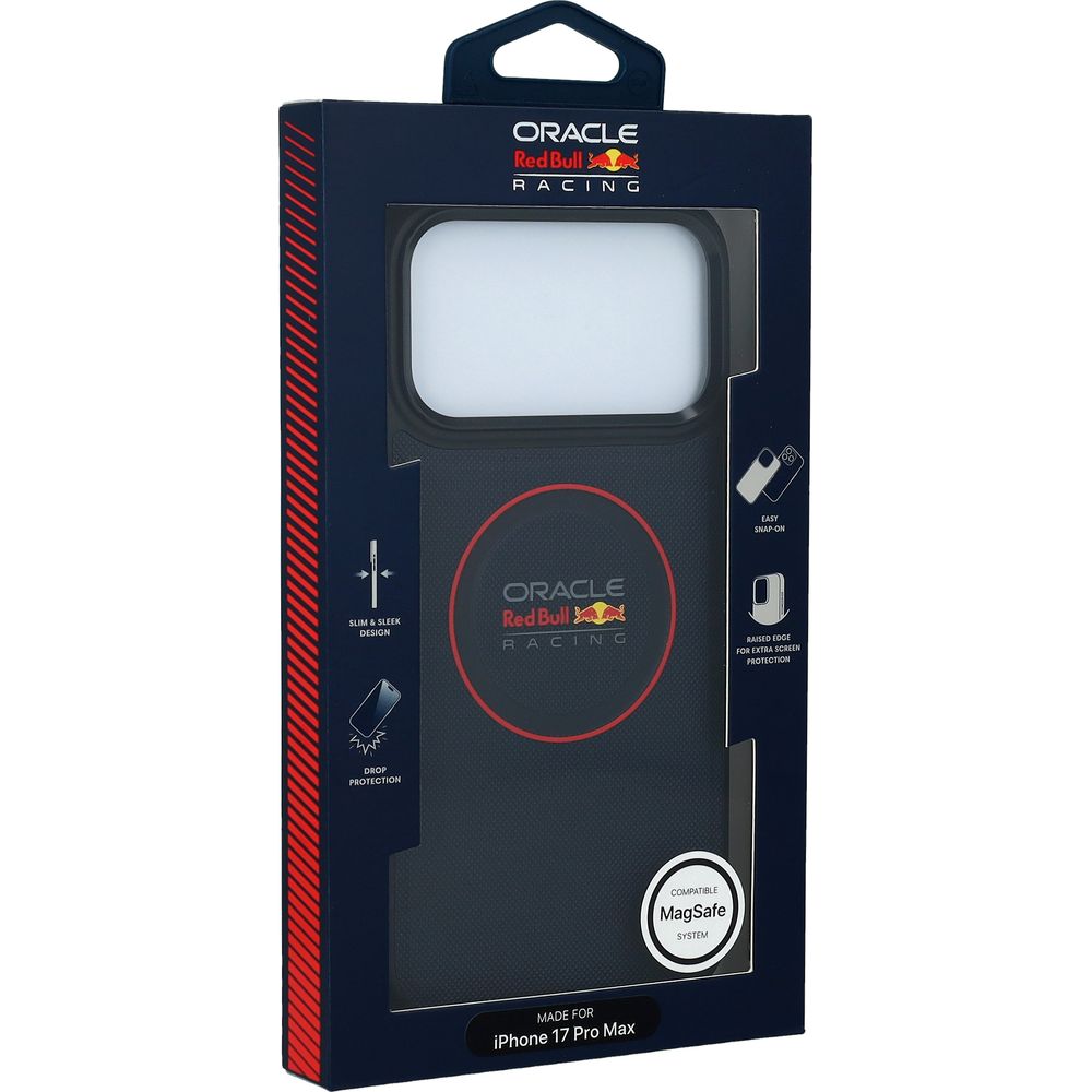 Etui Red Bull Meshed Red Ring & Metal Buttons do MagSafe do iPhone 17 Pro Max, granatowe. Ochronny case, stylowy magnes, wyścigowy design