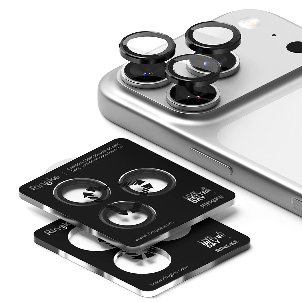 Nakładki na aparat Ringke Camera Lens Frame Glass do iPhone 17 Pro Max / 17 Pro, czarno-przezroczyste