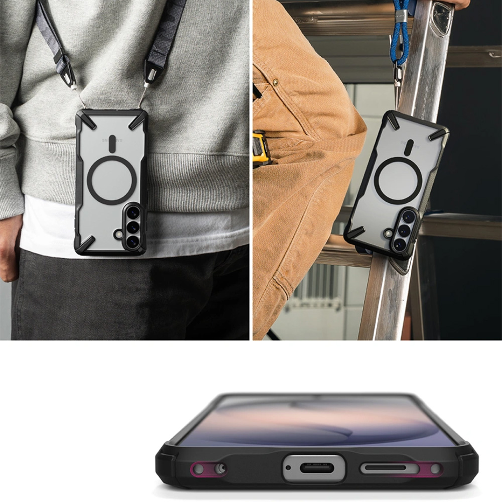 Etui Ringke Fusion X Magnetic do MagSafe do Galaxy S26 Plus, przezroczyste z czarną ramką