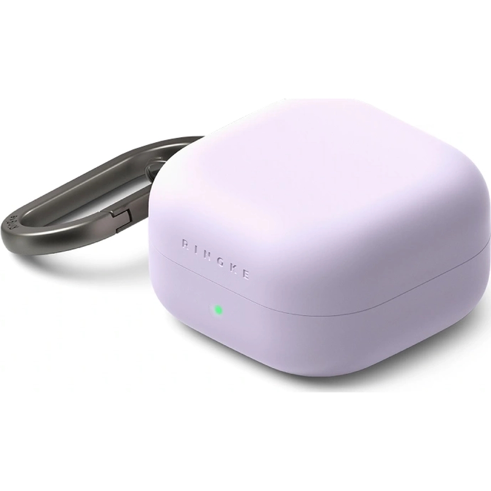 Etui Ringke Silicone Case do Galaxy Buds 4 / 4 Pro, lawendowe. Wyposażono je w praktyczny karabińczyk, który umożliwia bezpieczne mocowanie do kluczy lub smyczy.