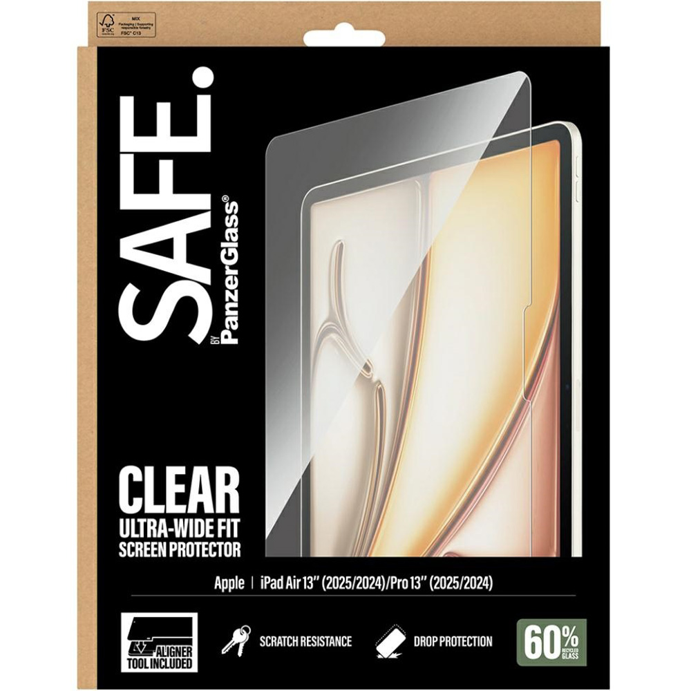 Szkło hartowane z aplikatorem SAFE by PanzerGlass Clear Ultra-Wide Fit FastFit do iPad Air 13" 2025 / 2024 / Pro 13" 2024