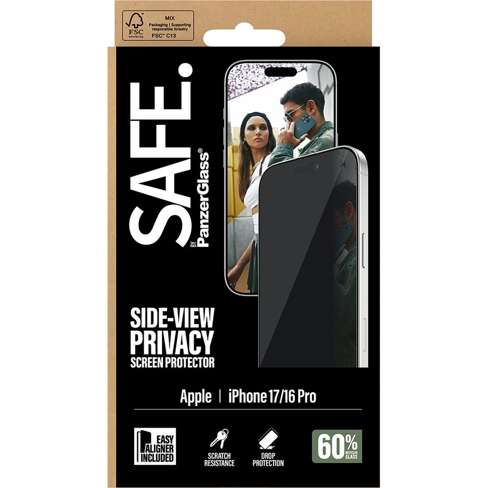 Szkło prywatyzujące + aplikator, hartowana szybka na cały ekran SAFE by PanzerGlass Ultra-Wide Fit Privacy + EasyAligner do iPhone 17 / 16 Pro