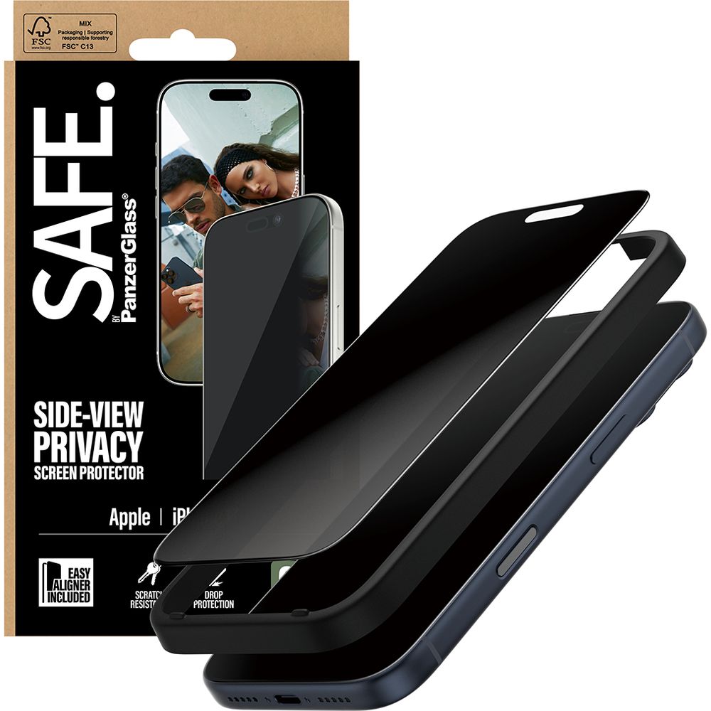 Szkło prywatyzujące + aplikator, hartowana szybka na cały ekran SAFE by PanzerGlass Ultra-Wide Fit Privacy + EasyAligner do iPhone 17 Pro
