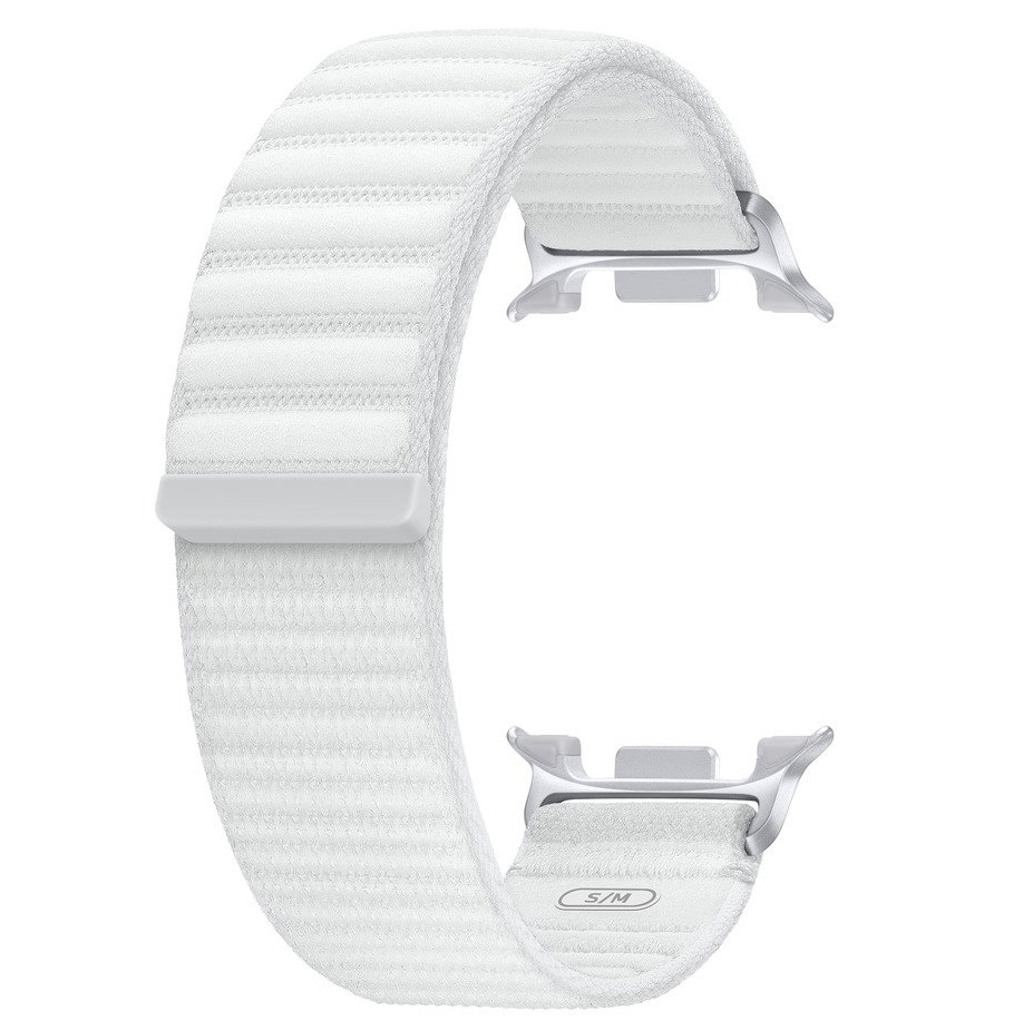 Oryginalny pasek marki Samsung z serii Fabric Band do Samsung Galaxy Watch 8 / 8 Classic, biały. Stylowa opaska S/M na smartwatcha świetnie ozdobi Twój nadgarstek.