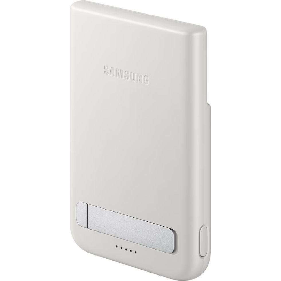 Powerbank bezprzewodowy z podstawką Samsung Wireless Battery Pack, Qi 15W, USB-C 25W PPS, 5000 mAh, szary, kompatybilność Qi2 do codziennego ładowania