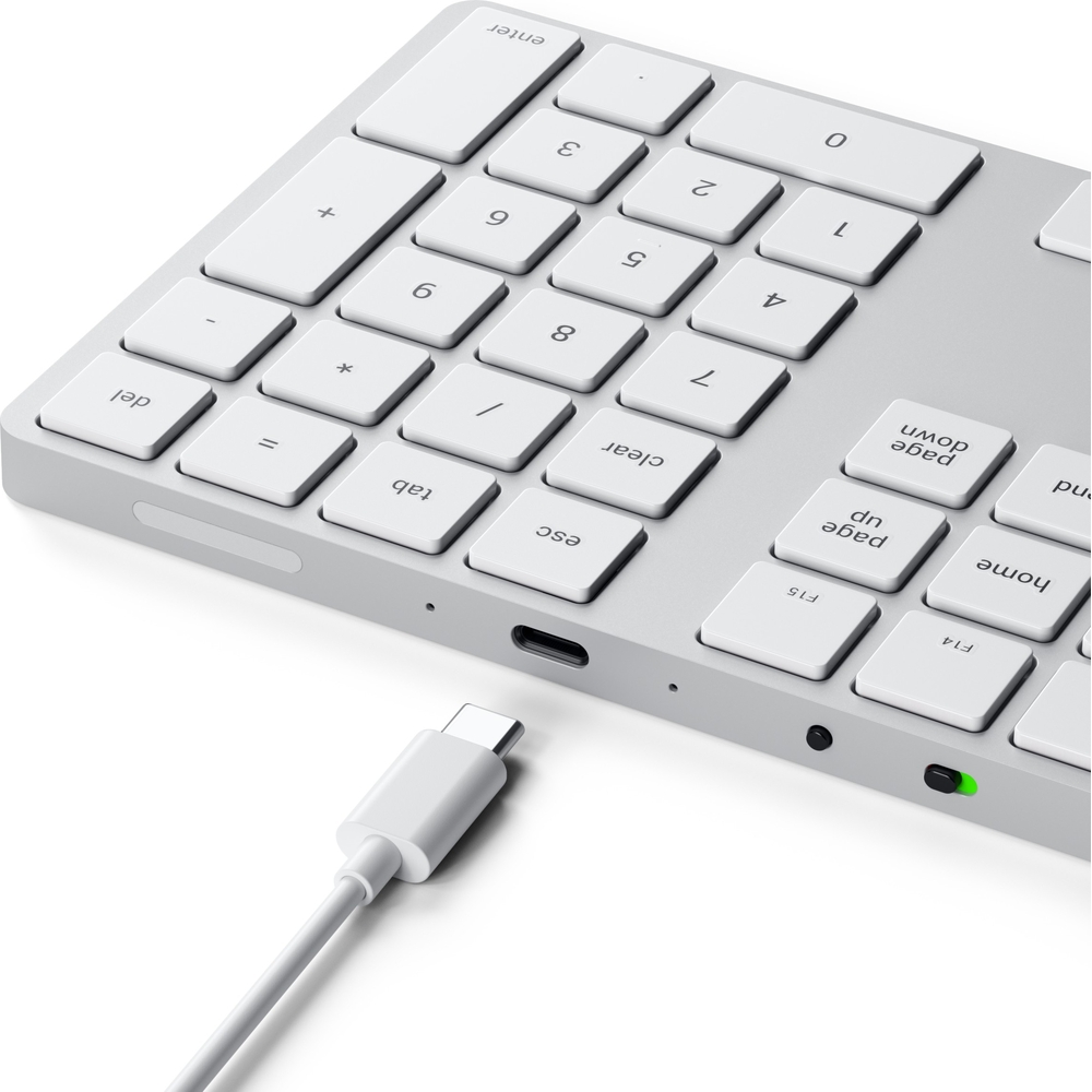 Klawiatura numeryczna, bluetooth, bezprzewodowa, z wbudowanymi skrótami klawiszowymi, cicha, antypoślizgowa, markowa, premium, USB-C, aluminiowa, płaska, szara, wygodna, niski profil klawiszy, do macbooka, niezawodna