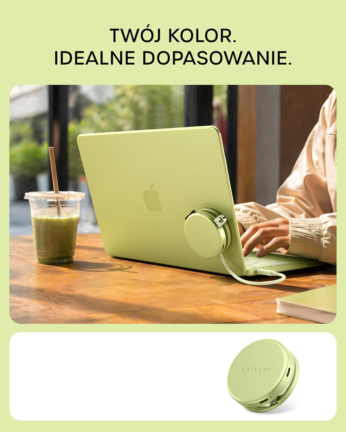 Satechi OntheGo 5-in-1 Multiport Adapter dopasowany kolorystycznie do MacBooka Neo
