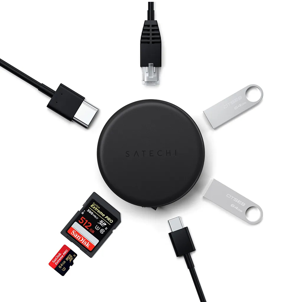 Satechi OnTheGo 7w1, zaawansowane porty usb-c ethernet hdmi multizłącze, czarny