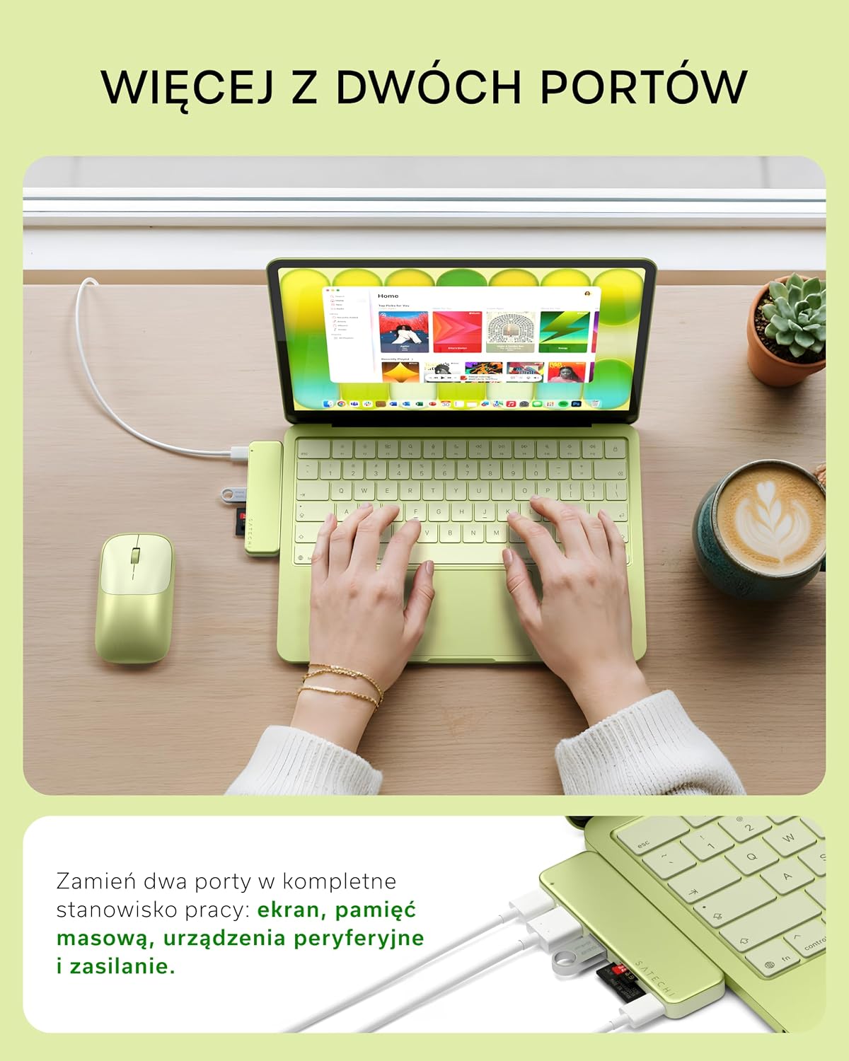 Satechi USB-C Snap Hub do pracy z monitorem, dyskiem SSD i kartami pamięci