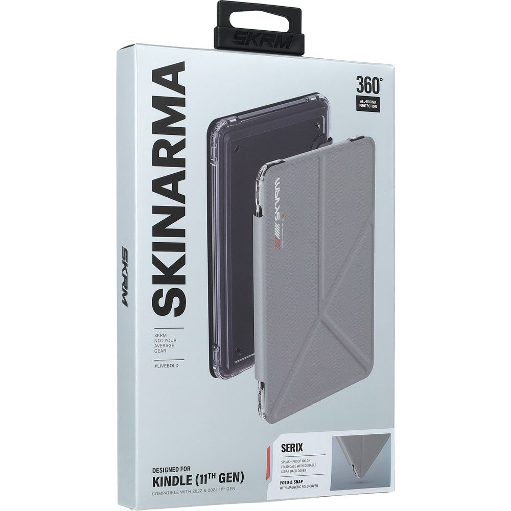 Skinarma Serix, smukłe etui folio z podstawką, ochrona czytnika, szare
