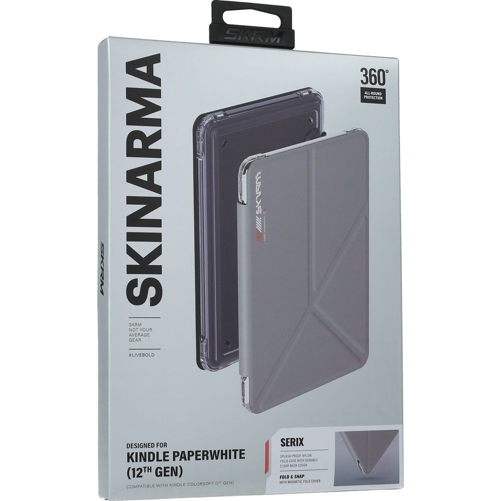 Skinarma Serix, smukłe etui folio z podstawką, ochrona czytnika, szare