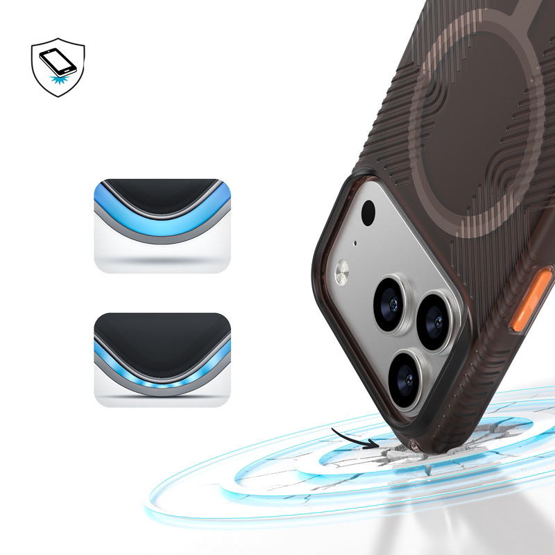 Speck Presidio Lux Grip MagSafe , antypoślizgowa powierzchnia ergonomiczny chwyt detal wykończenie styl pewność, brązowy / pomarańczowy