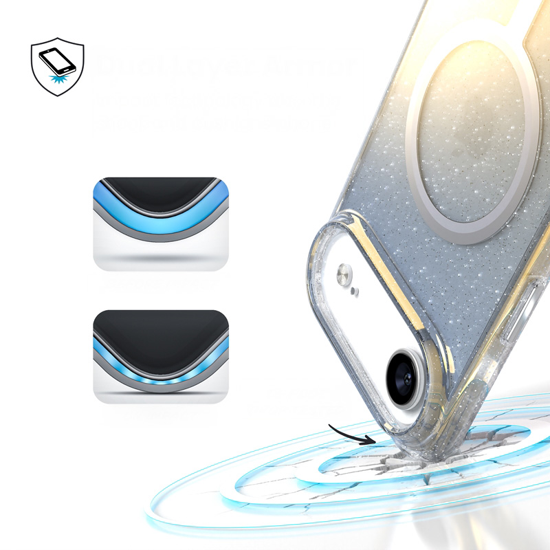 Etui z pierścieniem MagSafe Speck Presidio Lux MagSafe do Apple iPhone Air, niebieskie brokatowe