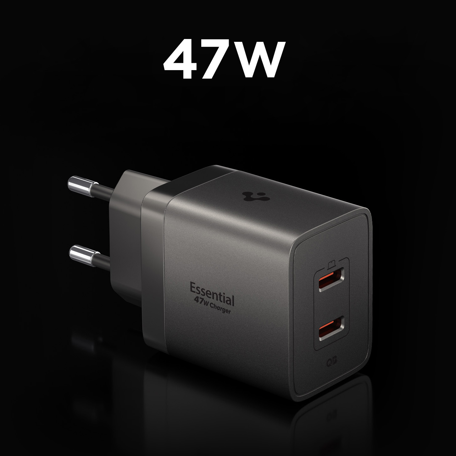 Ładowarka sieciowa Spigen Essential Wall Charger EE472EU GaN 47W z dwoma portami USB-C, szara